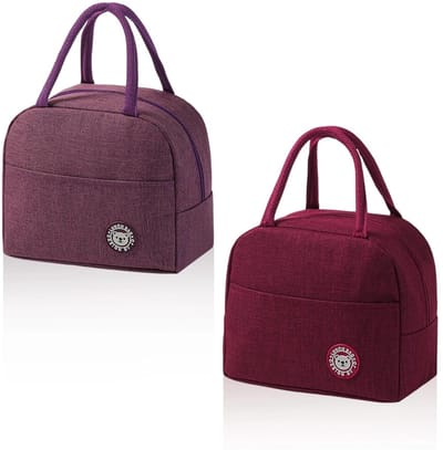 Dailygoods- Koeltas - 2 Stuks - Wijnrood/Paarse Kleur - Kleine Koeltassen - Zijvakken - Dubbele Handgrepen - Voor Kantoor/School - Thermotas
