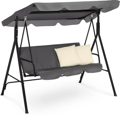 Outtec® Schommelbank - 3 Persoons - met 2 Kussens - tot 250 kg - 170 x 110 x 153 cm - Verstelbaar Zonnedak - UV40-bescherming - voor Tuin, Buiten - Tuinmeubelen