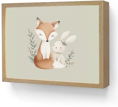 Wandlamp 40x30 cm - Oplaadbaar - Illustratie - Vos - Konijn - Bladeren - Wandlampen binnen woonkamer - Slaapkamer lamp - Decoratieve nachtlamp - Vloerlamp draadloos
