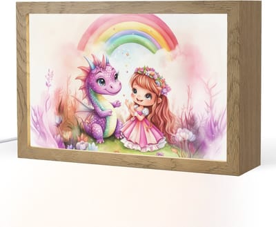 Nachtlampje 30x20 cm - Kinder lampje - Meisje - Draak - Regenboog - Tafellamp kinderkamer - Slaapkamer lamp - Bedlamp kinderen - Kinderlampje stopcontact - Wandlamp babykamer - Nachtlampjes