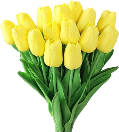 SnelShoppen - Kunstmatige Tulpen 15 Stuks, PU Real Touch, Latex Kunstbloemen, 34cm, Gele Tulpen voor Bruiloft, Thuis, Feestdecoratie en DIY Decoratie