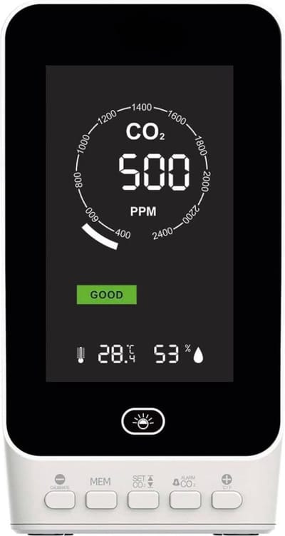 CO2 Monitor - Luchtkwaliteit Meter - Binnenklimaat Bewaken - NDIR Dual Beam Sensor - 144 mm Hoog - Wit