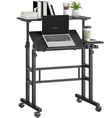 zit In hoogte verstelbaar-sta bureau - Kantelbaar bureaublad - Op wielen - 70x60 cm - Zwart