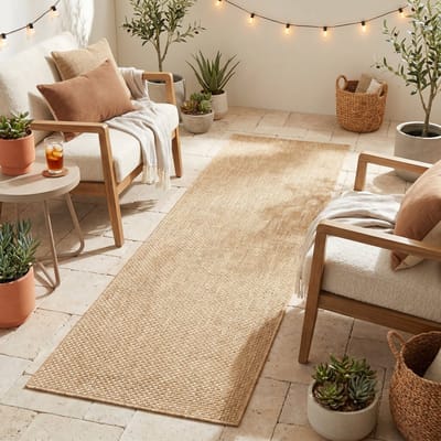 TAPISO Yucana Buitentapijt Tapijtloper - Langwerpig Vloerkleed Buiten & Binnen - Modern Gemêleerd Design - Beige Creme Buitenkleed - 70x200