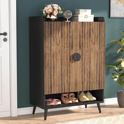 Tribesigns Schoenenkast met 2 Deuren – 6 Lagen Schoenenrek voor 25 paar schoenen – 75x 37x 110cm – Houten Schoenenopberger voor Entree, Woonkamer - Bruin