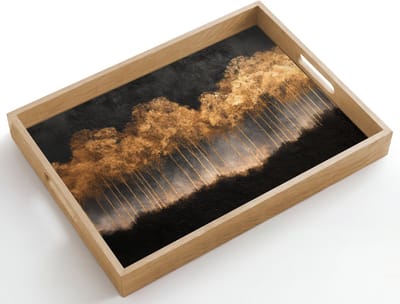 Dienblad hout 50x35 cm - Schootdienblad - Gouden Bomen in Mistig Landschap - Borrelplank rechthoek - Plateau dienbladen