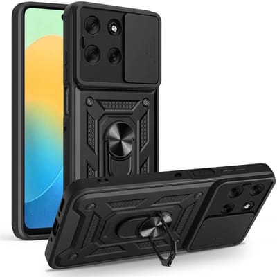Coverup Hoesje - Geschikt voor Motorola Moto G56 Hoesje - Coverup Armor Ring Kickstand Back Cover met Camera Shield - Zwart