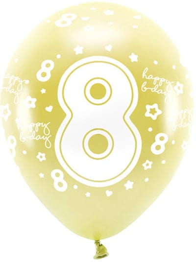 Eco ballonnen 33 cm, cijfer ''8'', goudkleurig (1 verpakking / 6 stuks)