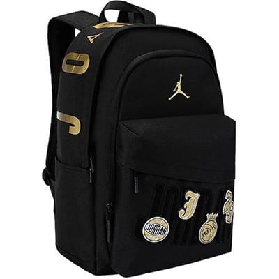 Jordan Gouden Logo Klittenband Badge Willekeurige Stick Serie Polyester Rugzak Unisex Rugzak JD2623161GS-001 Black Gold (Including Accessories),Medium black