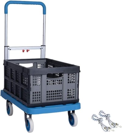 Opvouwbare Platformwagen - Handwagen Dolly - Boodschappen Verplaatsen - Compact Opvouwbaar - 330 Lb Capaciteit - Blauw