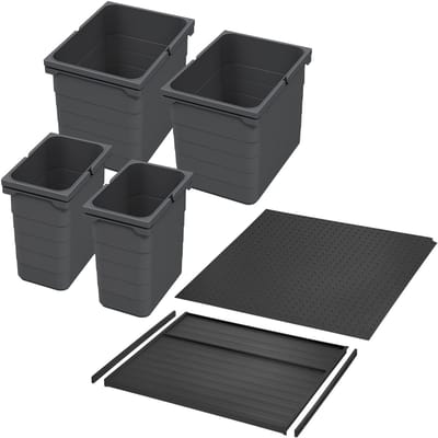 Ninka afvalscheidingssysteem eins2vier, rompbreedte 600 mm, donkergrijs voor 16 mm zijdikte (2x7 l & 2x15 l)