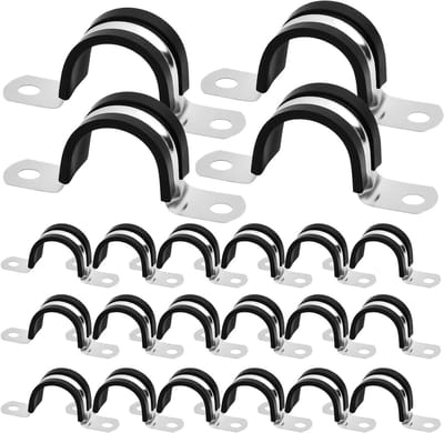 Set van 22 U-klemmen van roestvrij staal met rubberen coating, anti-vibratie, voor buizen en kabels met een diameter van 25 mm, ideaal voor bevestiging en installatie