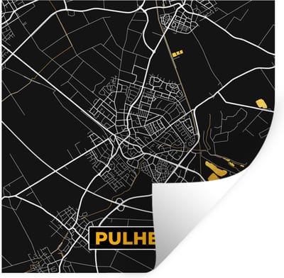 Muurstickers - Sticker Folie - Kaart – Plattegrond – Stadskaart – Pulheim – Duitsland – Goud - 100x100 cm - Plakfolie - Muurstickers Kinderkamer - Zelfklevend Behang XXL - Zelfklevend behangpapier - Stickerfolie
