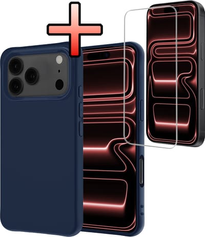 Hoesje - Met Screenprotector - Geschikt voor Apple iPhone 17 Pro Max - Sterk & Shockproof - Back Cover - Siliconen Case - Telefoon Hoes - Donkerblauw
