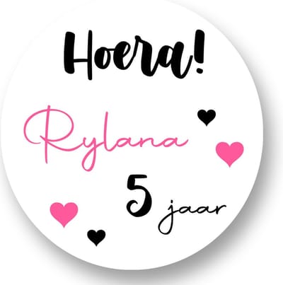 20x Hoera Roze stickers met naam - Verjaardag stickers - Meisjes - Gepersonaliseerd - Sluitstickers - Kinderfeest Traktatie - Uitdelen - Uitdeeltraktatie - Wensetiket - Rond - 40mm - Glossy sticker