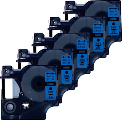 DULA Dymo D1 40916 - S0720710 - Compatible label tape - 5 lettertapes - Zwart op blauw - 9mm x 7m
