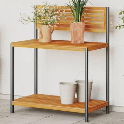 Plantentafel Acaciahout - Buitenmeubel Tafel - Planten Verzorgen - Stabiel Staal Frame - 90 x 50 x 110 cm - Natuurlijk