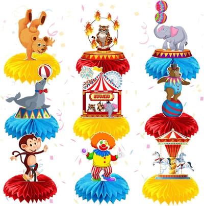 Feestelijke Circus Dieren Decoraties voor Carnavalsfeest, Set van 9, Kleurrijk en 3D voor Party Tafel, 19 x 15 cm
