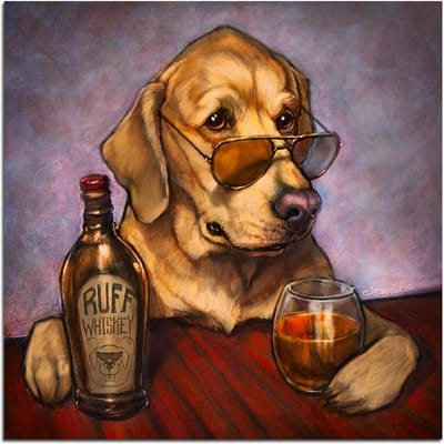 Hond klaar om wijn te drinken 5D DIY diamant schilderij volledige ronde diamant borduurwerk 20X30CM brown