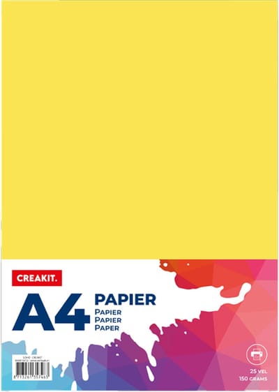 CREAKIT. Karton A4 – 25 Vellen – Knutselen voor Kinderen en Volwassenen – Tekenpapier voor Kinderen – 150 grams – Knutselpapier – Gekleurd Papier – Geel