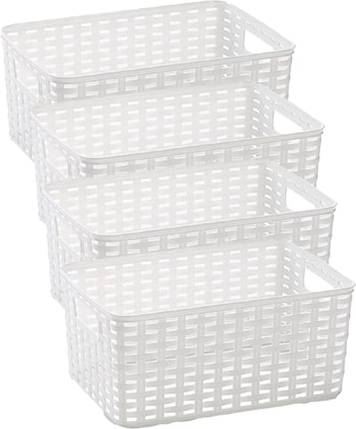 Plasticforte Opbergmand - 4x - Kastmand - rotan kunststof - wit - 6 Liter - 19 x 29 x 13 cm