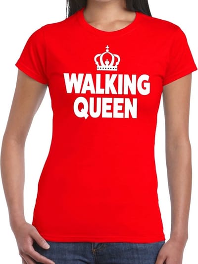 Walking Queen t-shirt - rood - voor dames - wandelaars - avondvierdaagse - feest kleding - sport - wedstrijd XS