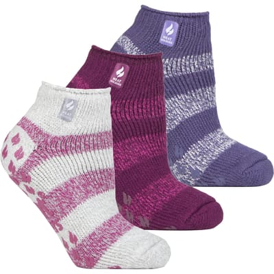 3 Paar Multiverpakking Dames Enkelpantoffelsokken | Heat Holders | Fleece laag uitgesneden pluizige damessokken met grijpers - Valencia