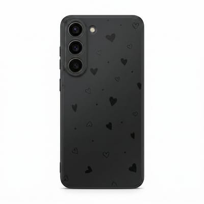Mat zwart telefoon hoesje – geschikt voor Samsung Galaxy S25– backcover voor dames – zacht matte afwerking – hartjes design – flexibel kunststof hoesje