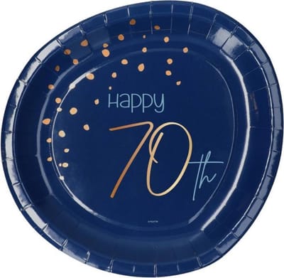 Folat - Borden Elegant True Blue 70 Jaar 23 cm - 8 stuks
