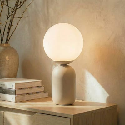 Lindby - Tafellamp - 1licht - Glas, ijzer - H: 39 cm - E27 - wit mat, beige