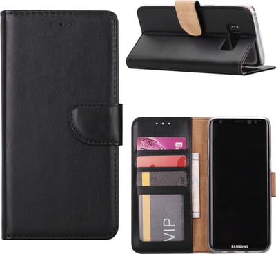 LuxeBass Hoesje geschikt voor Samsung Galaxy S8 Plus - Boekhoesje met kaartvakken - Zwart gsm hoesje - telefoonhoes - telefoonhoesjes