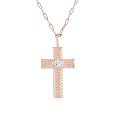 Cavill - Elegante Halsketting 925 Sterling Zilver - Roségoud Verguld - Cambodjaanse Ronde Zirkoon 0,315 ct - Schakelketting 80 cm - Kruis Hanger