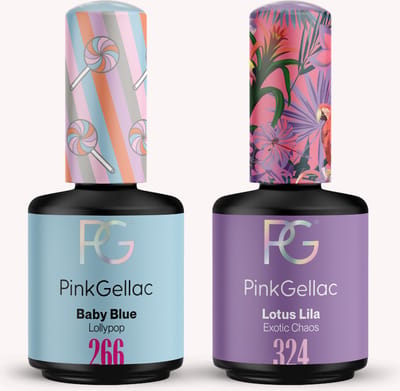 Pink Gellac Gellak Set - Manicure Set met 2 x 15ml Kleuren - 266 Baby Blue - 324 Lotus Lila - Voordeelbundel Gelnagellak - Gel Nagellakset voor Thuis
