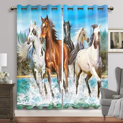 Paard Gordijnen voor de Slaapkamer Dieren Gordijnen in Woonkamer 3D Digitaal Print Gordijn voor Raam Huisdecoratie 2 Panelen W60H60(CM)x2PCS&Grommet Top