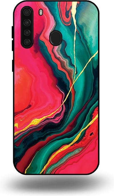 Smartphonica Telefoonhoesje Geschikt voor Samsung Galaxy A21 met Rood Groen Marmer Opdruk - TPU Backcover Case Red Green Marble Design geschikt voor Samsung Galaxy A21