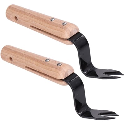 2 Pièces Désherbeur Manuel à Tête Fourchue Extracteur Manche en Bois Enlever les Mauvaises Herbes Pelle Fourche de Désherbage de Jardin Outils de Taille Gadgets de Plantation beige