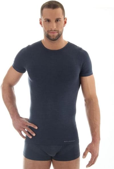 Brubeck Comfort | Heren Ondergoed - Ondershirt Korte Mouw Naadloos met Merino Wol -  Donker Jeans - M
