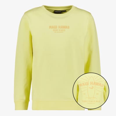 Unsigned jongens sweater met backprint geel - Maat 134/140