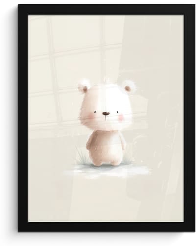 Poster in lijst - Fotolijst 30x40 cm - Posters - Beertje - Sneeuwvlokje - Wit - Pluizig - Posterlijst zwart - Decoratie - Wanddecoratie woonkamer - Muurdecoratie slaapkamer