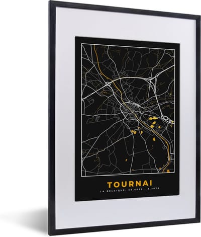 Fotolijst incl. Poster - Tournai - Stadskaart - Goud - Plattegrond - Kaart - 30x40 cm - Posterlijst