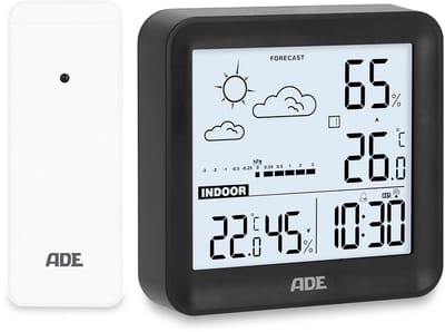 Digitaal weerstation met buitensensor en weersvoorspelling - Binnen- en buitentemperatuur, luchtvochtigheid, radiogestuurde klok met wekker