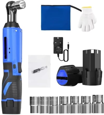 Draadloze Elektrische Ratelsleutel - 12V Power Ratelgereedschap 200Nm met 2x 1500mAh Batterijen en 7 Stopcontacten - 3/8"