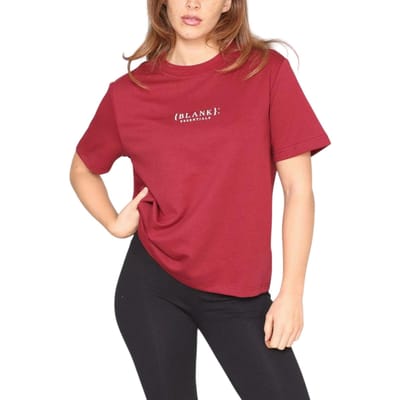 Blank Essentials Dames-T-shirt met logo uit de Essentials-collectie in boyfriend-stijl (Bourgondië)