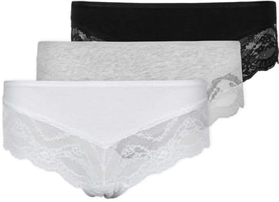 SNOCKS Hipsterslip met Kant - Biologisch Katoen - Ondergoed Dames - Dames Ondergoed - Dames Slips - Dames Onderbroeken - 3 Stuks