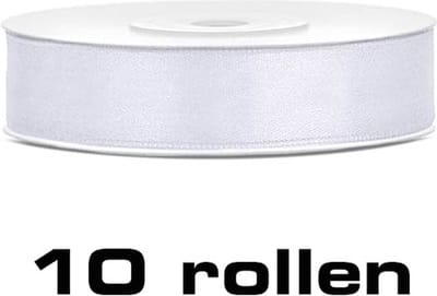 Partydeco - Satijn Lint Wit (6mm/rol 25m,10 Rollen)