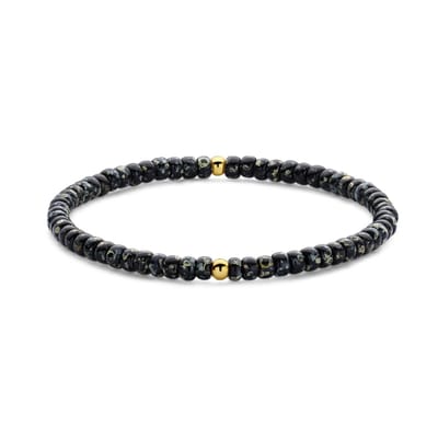7FB-0818 – Frank 1967 – Heren Armband – Kralenarmband – Zwart – Goudkleurig – Gepolijst