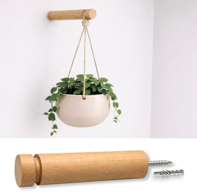 Hoya living - Plantenhaak - Beuken hout ø24mm - Plantenhanger Wandhaak - incl. Zwart S-haakje