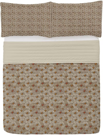 ABAKUHAUS Vintage Microfiber Bedspreiset, Volatile Gerberas, Zacht Bettgoed Set met kussenslopen en quilt, 264 cm x 220 cm, Tan Orange Marigold