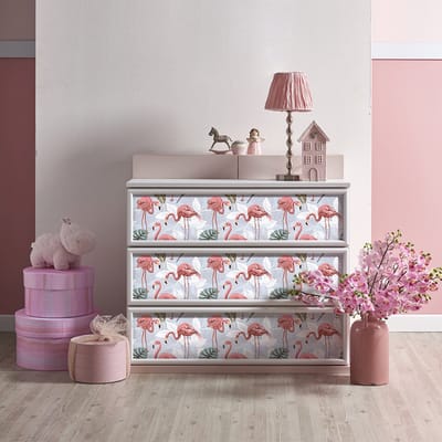 Tropische meubelsticker met roze flamingo's, 40 x 60 cm
