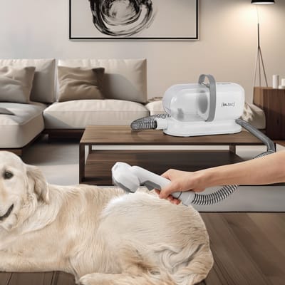 Hondentondeuse met stofzuiger Amesbury 6-in-1 verzorgingsset voor huisdieren wit en grijs in.tec